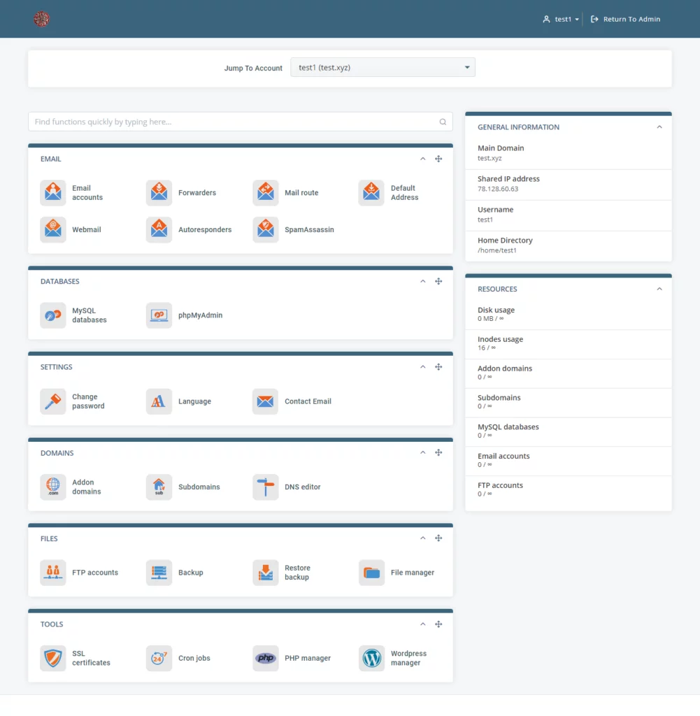 SPanel Control Panel, SPanel User Interface