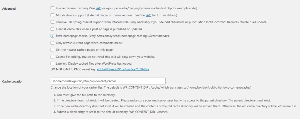 Optimize Website Speed with WP Super Cache, Advanced settings 3