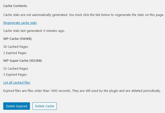 Optimize Website Speed with WP Super Cache, Contents tab