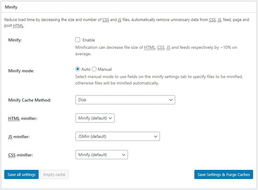 Optimize Website Speed with W3 Total Cache, Minify