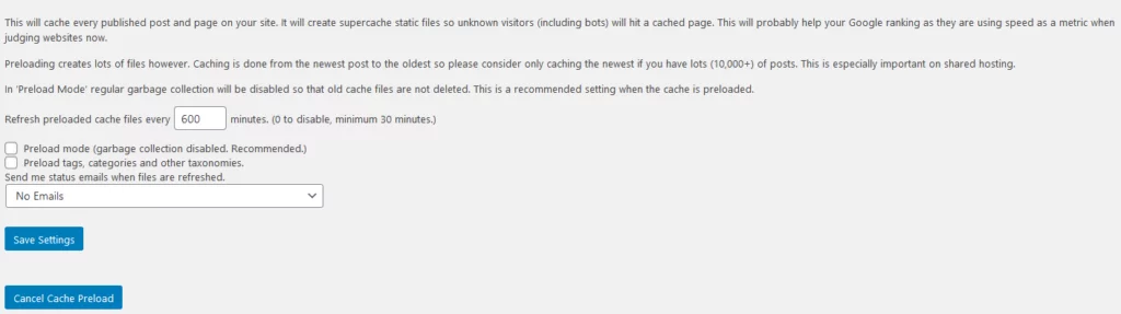 WP Super Cache: Ultimate Guide to Speed Setup and Optimization, Preload mode