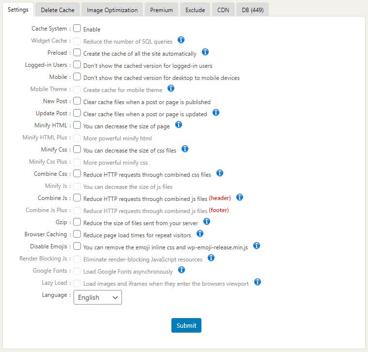 Optimize Website Speed with WP Fastest Cache Optimize Website Speed with WP Fastest Cache, Settings