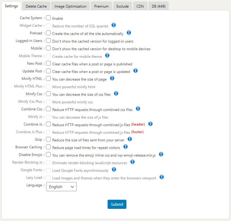 Optimize Website Speed with WP Fastest Cache, Settings