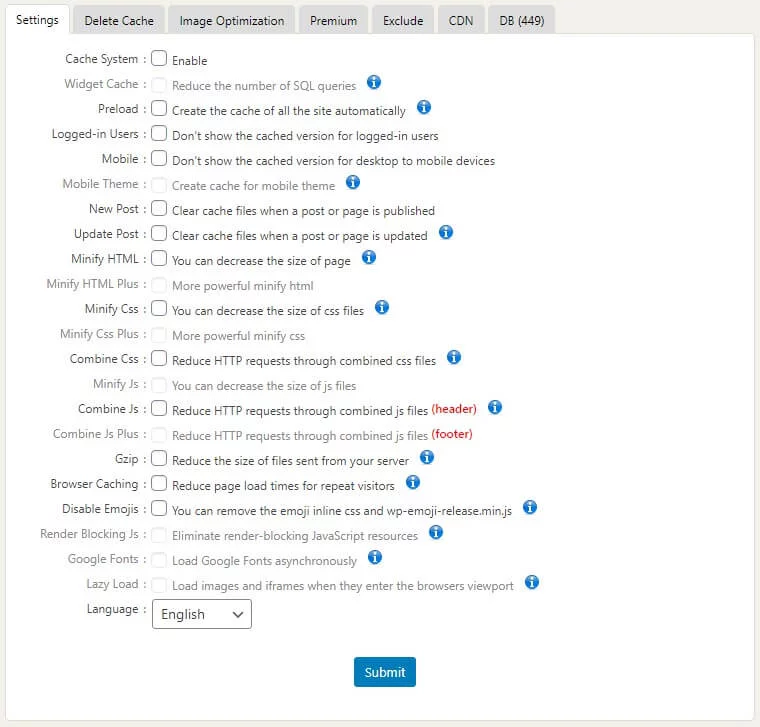 Optimize Website Speed with WP Fastest Cache, Settings