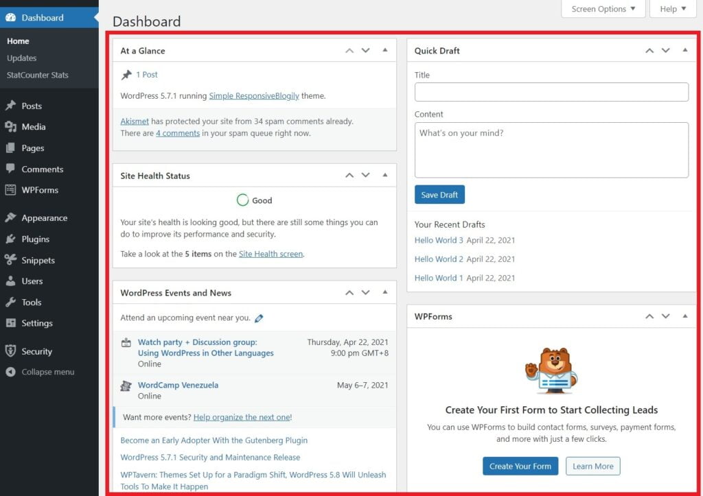 Navigating Your WordPress Dashboard, Dashboard