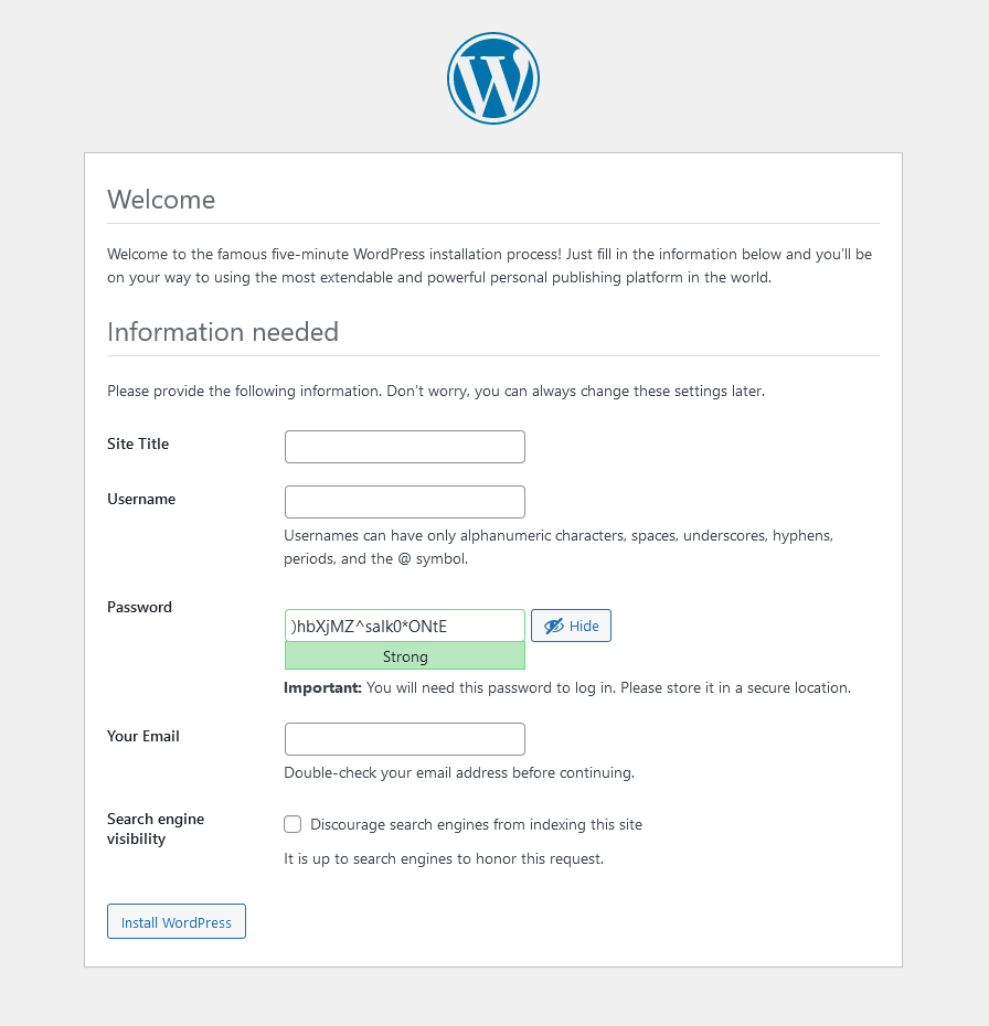 How to Install WordPress on a VPS Hosting Account, 4. Run the Installation Wizard. 4