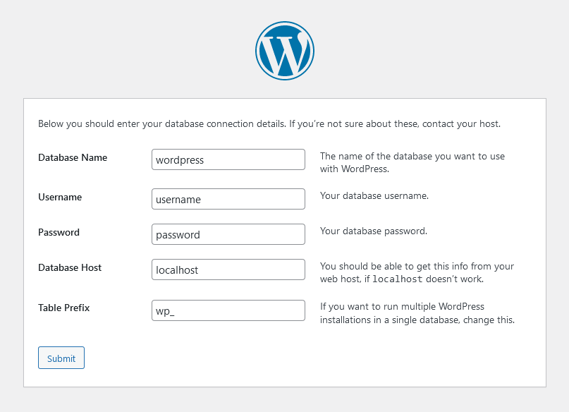 WordPress Manual Installation and WP-Config.php Optimization, 3. Follow the steps in WP’s installation wizard