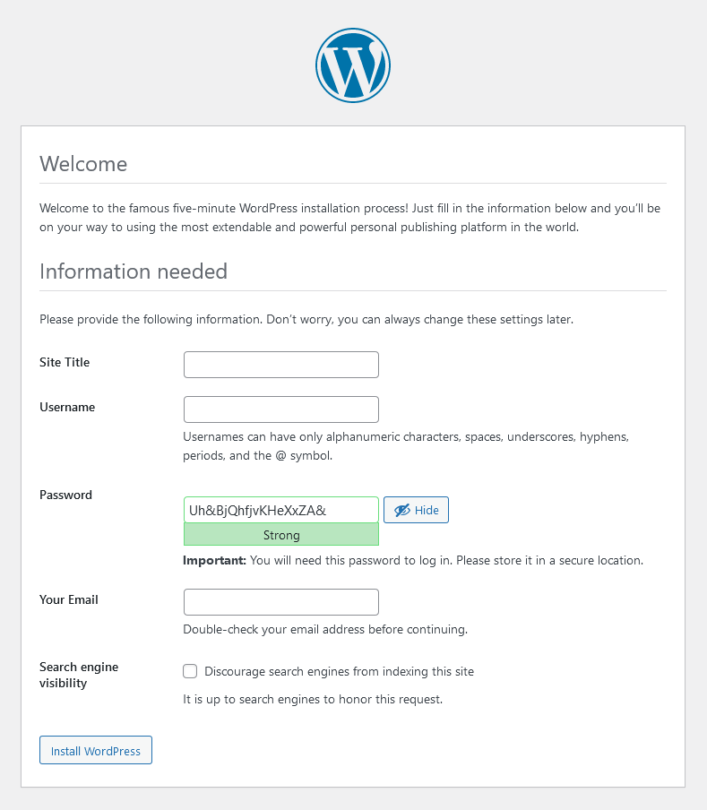 WordPress Manual Installation and WP-Config.php Optimization WordPress Manual Installation and WP-Config.php Optimization, 3. Follow the steps in WP’s installation wizard 2