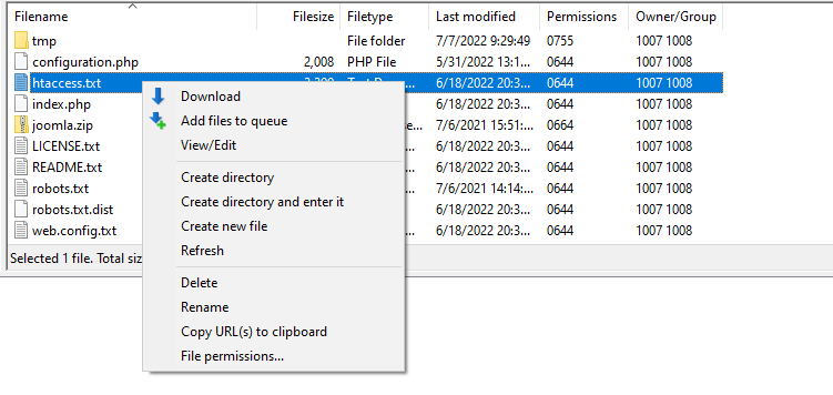 Where Is the .htaccess File in Joomla? Where Is the .htaccess File in Joomla?, With an FTP client