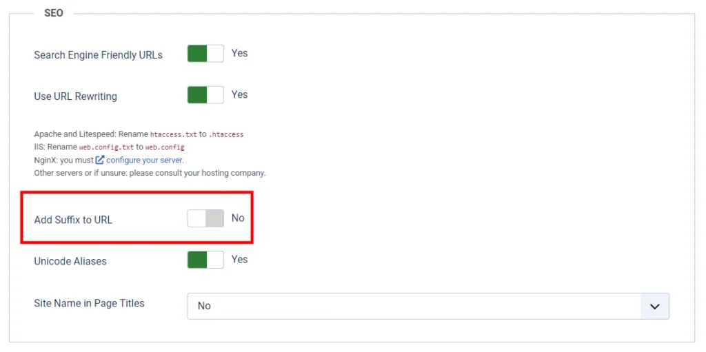 The Complete Guide to Joomla Search Engine Friendly URLs, Adding Suffixes to URLs