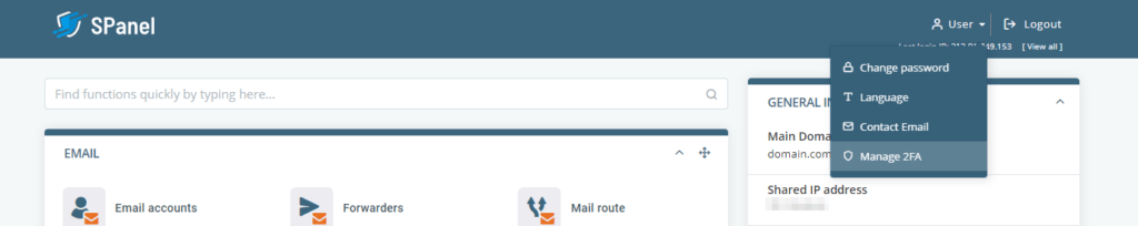 Two-Factor Authentication in SPanel, Enabling 2FA in SPanel 4