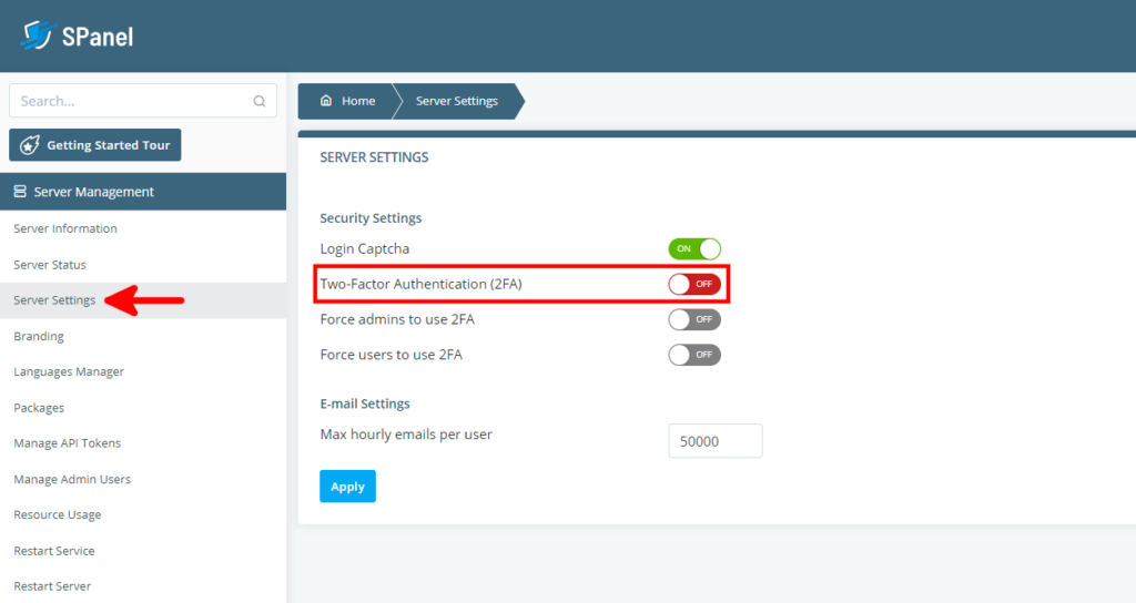 Two-Factor Authentication in SPanel, Enabling 2FA in SPanel