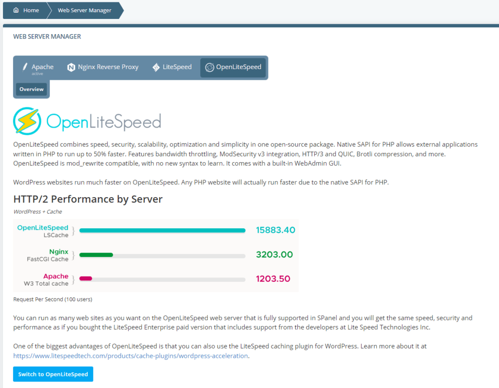 How to Install And Configure OpenLiteSpeed in SPanel How to Install And Configure OpenLiteSpeed in SPanel, Switching to OpenLiteSpeed in SPanel 2