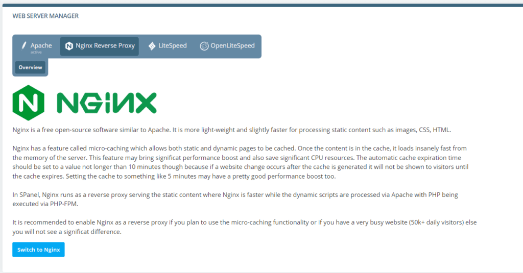 How to Set Up an Nginx Reverse Proxy to Speed Up Your Website, Setting Up Nginx As a Reverse Proxy in SPanel 3