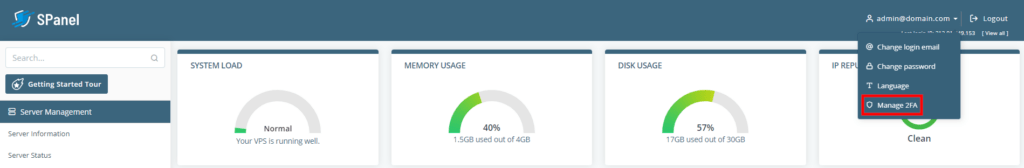 Two-Factor Authentication in SPanel, Enabling 2FA in SPanel 3