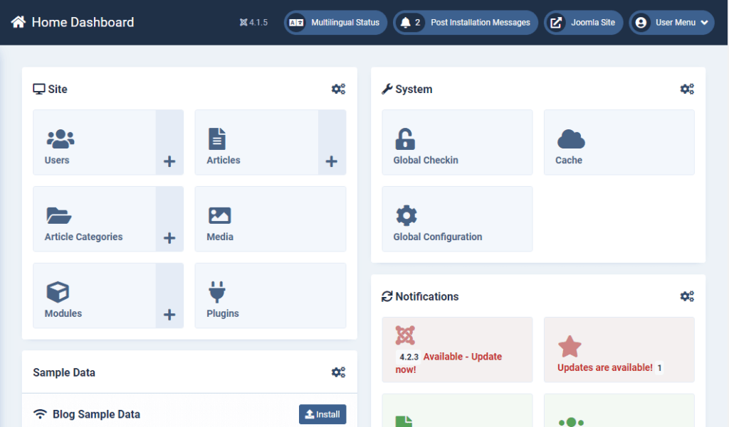 Introduction to the Joomla Dashboard Introduction to the Joomla Dashboard