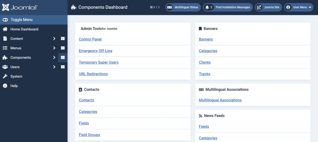 Introduction to the Joomla Dashboard, Components