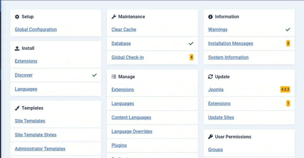 Introduction to the Joomla Dashboard Introduction to the Joomla Dashboard, System