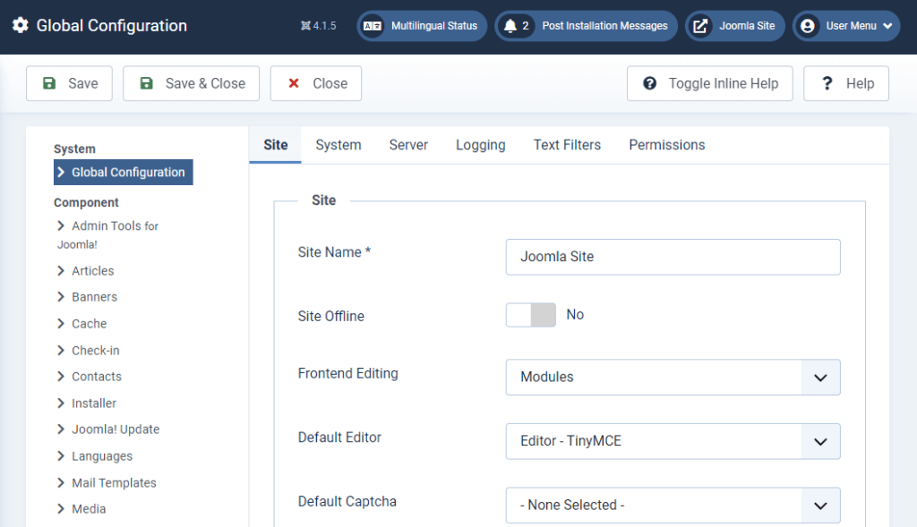 Introduction to the Joomla Dashboard, Setup