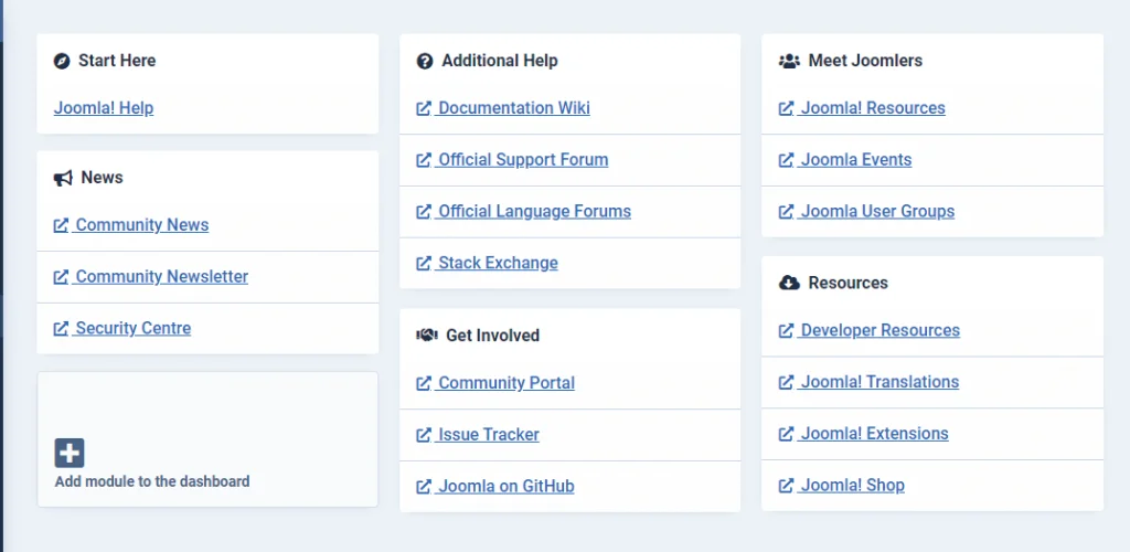 Introduction to the Joomla Dashboard Introduction to the Joomla Dashboard, Help