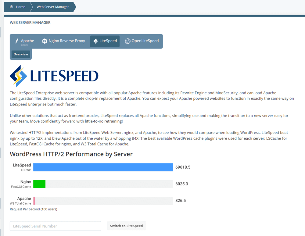 LiteSpeed Web Server For High Speed & Performance LiteSpeed Web Server For High Speed & Performance, How To Use LiteSpeed on an SPanel Server 3