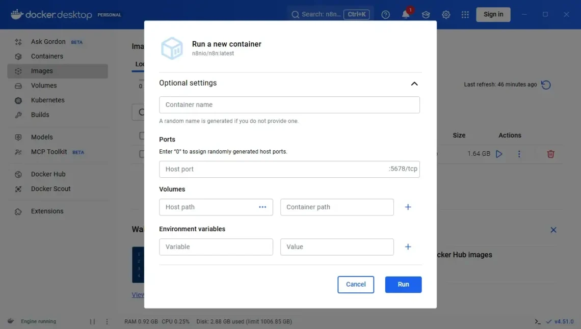 n8n System Requirements: Do I Need a Separate Server?, Step 3: Configure and run the n8n image.