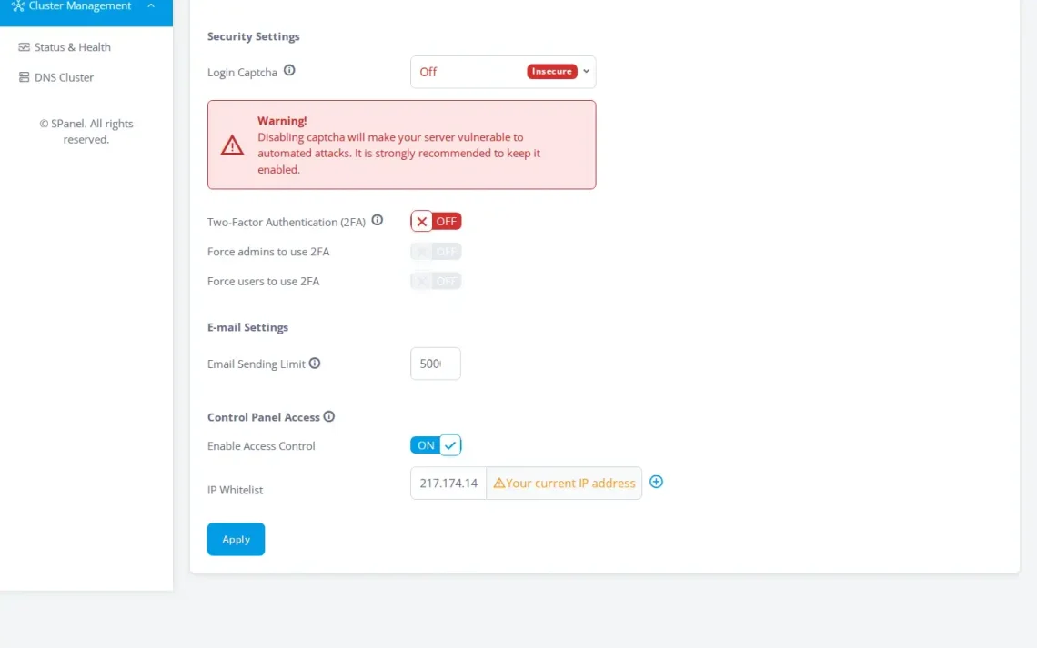 Five SPanel Settings to Lock Down Team Access Today Five SPanel Settings to Lock Down Team Access Today, 5. Restrict Admin Logins to Known IP Addresses