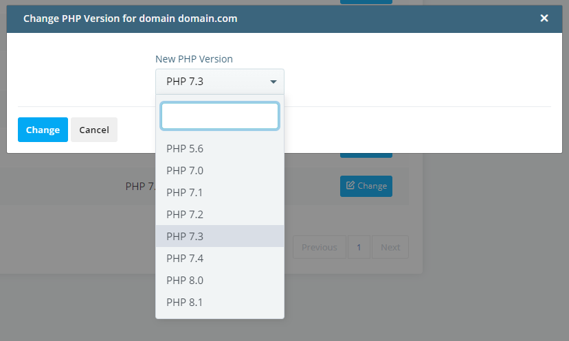 How to change the PHP version of my account?