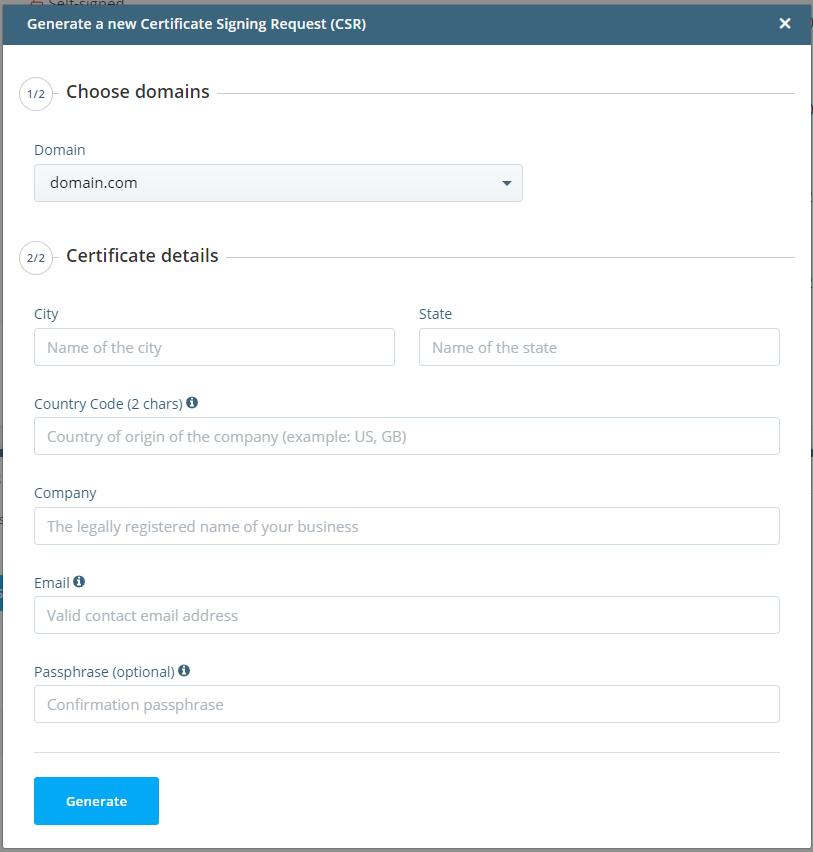 Which SSL certificate to choose and how to configure it?, Generate the CSR (Certificate Signing Request) 4