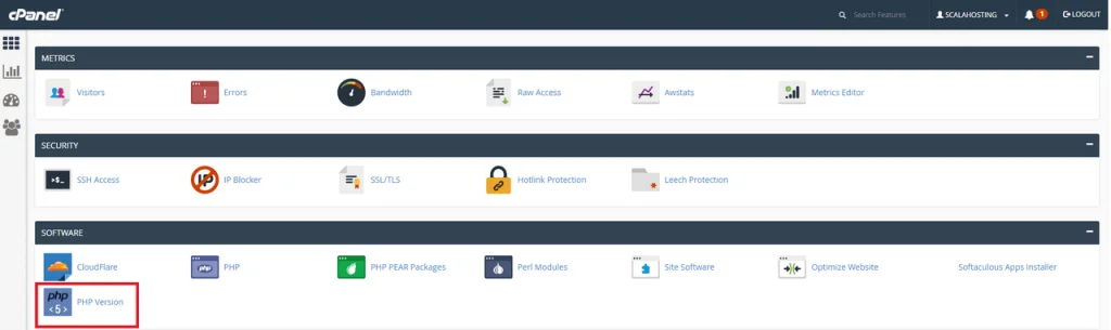 How to change the PHP version of my account?, Changing your site’s PHP version through cPanel