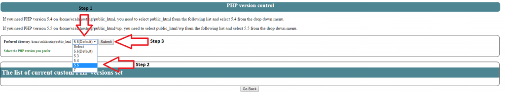 Choose between PHP versions