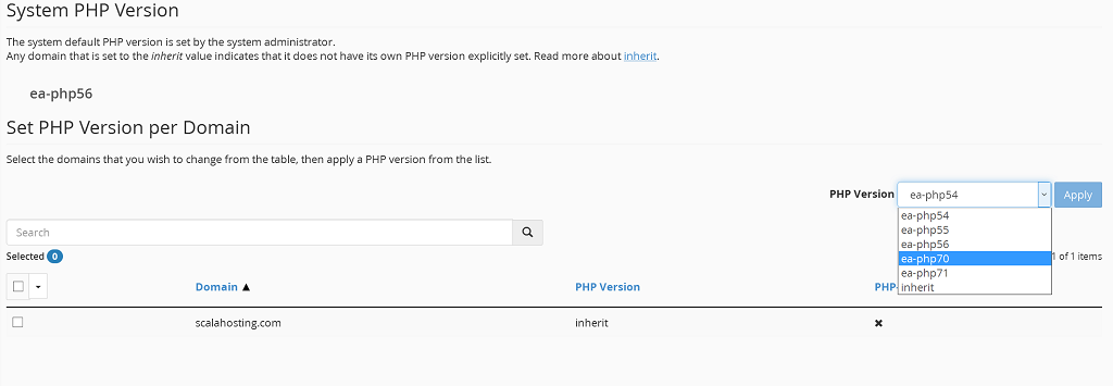 select php version