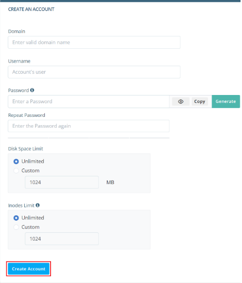 Getting Started with Managed VPS Hosting, How to Create an Account from the SPanel Admin Interface? 2