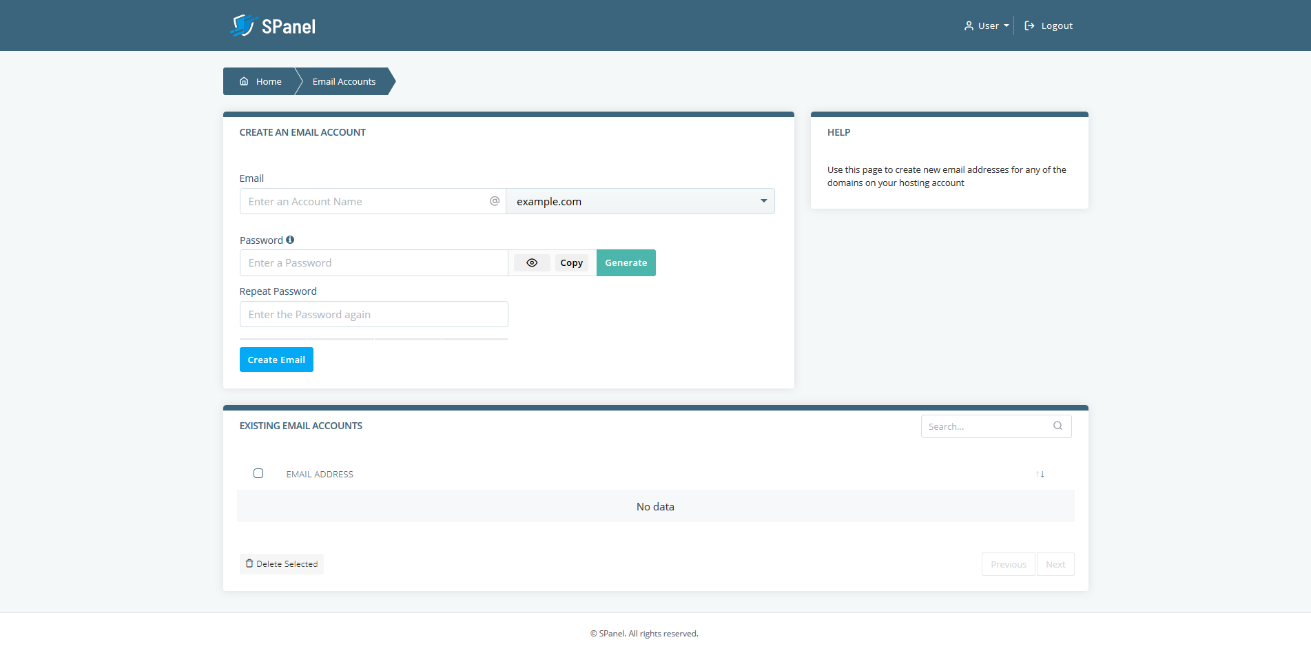 Getting Started with SPanel, Managing emails with SPanel