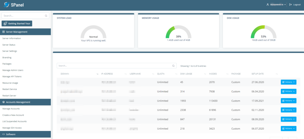 How to Modify Quotas of SPanel User Accounts, Changing the disk and inodes quotas through SPanel