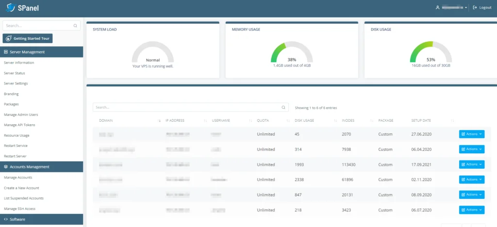 How to Modify Quotas of SPanel User Accounts, Changing the disk and inodes quotas through SPanel