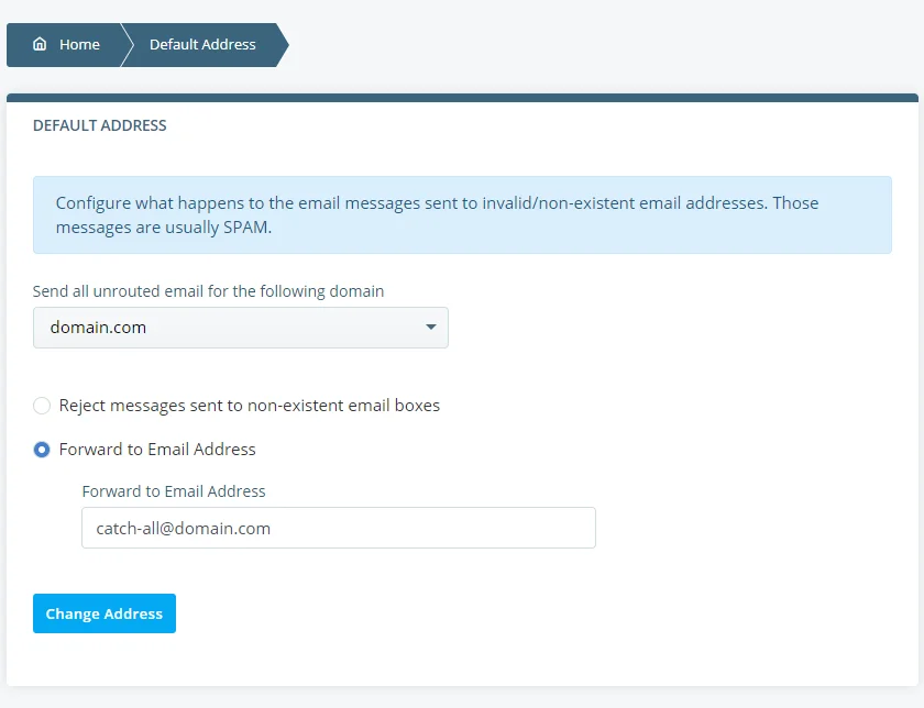 How to Set a Catch-All Email Address in SPanel?, Setting a catch-all email address in SPanel 4