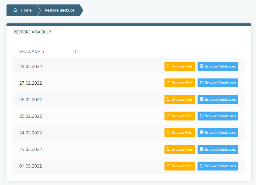 How to Restore a Database, Restoring databases in SPanel 3