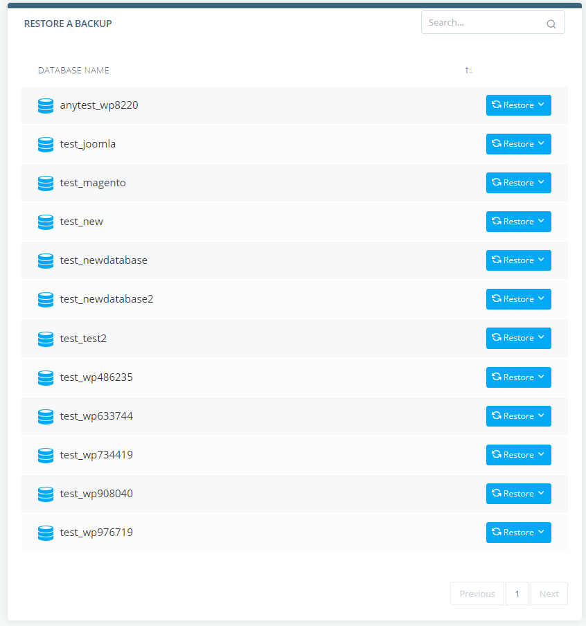 How to Restore a Database, Restoring databases in SPanel 4