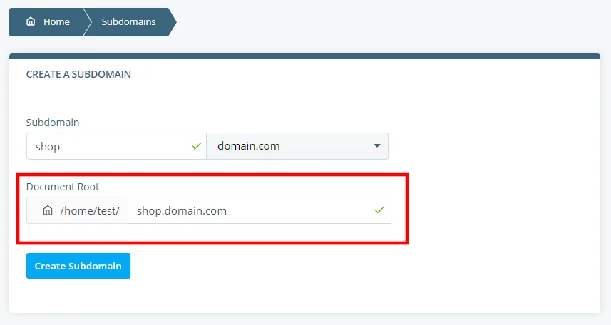How to Create a Subdomain, Creating subdomains in SPanel 3