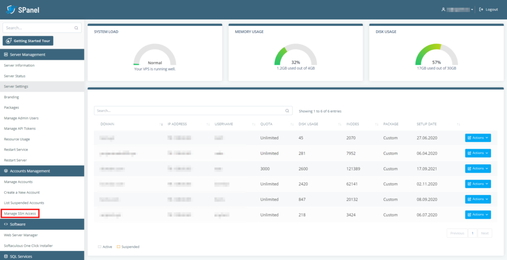 How to Enable SSH Access, Enabling SSH access in your SPanel VPS 2