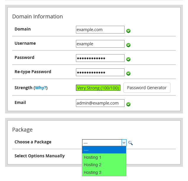 Getting Started With Reseller Hosting, Creating a New cPanel Account 2