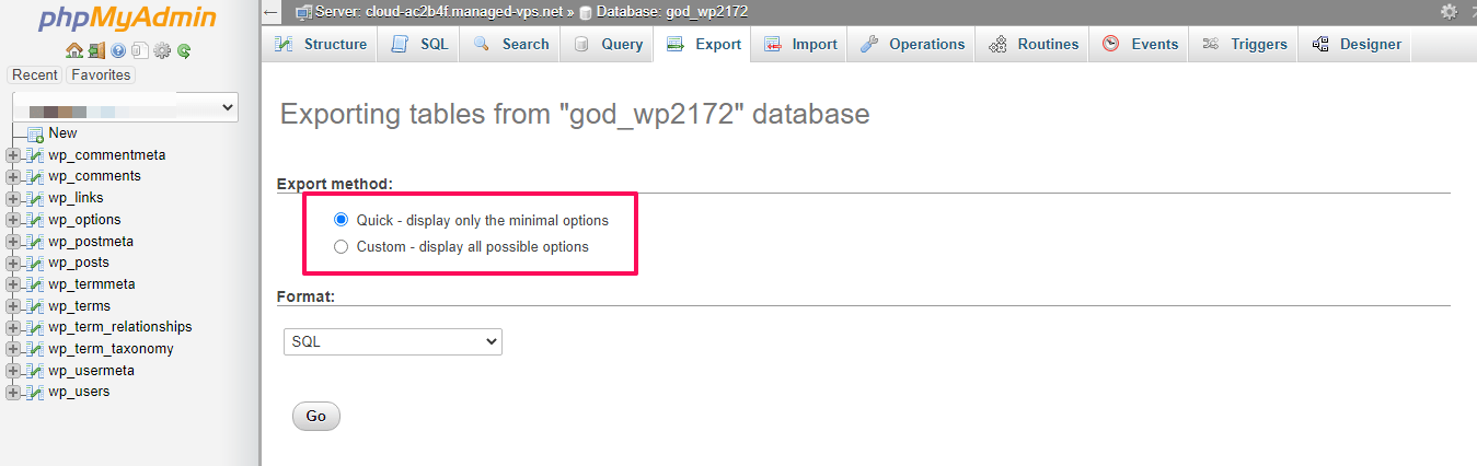 How to export MySQL Database?, Scroll to the Databases section and select the phpMyAdmin tab 4