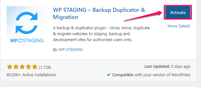 How to Create a Staging Site, 5. Hit the Activate button.