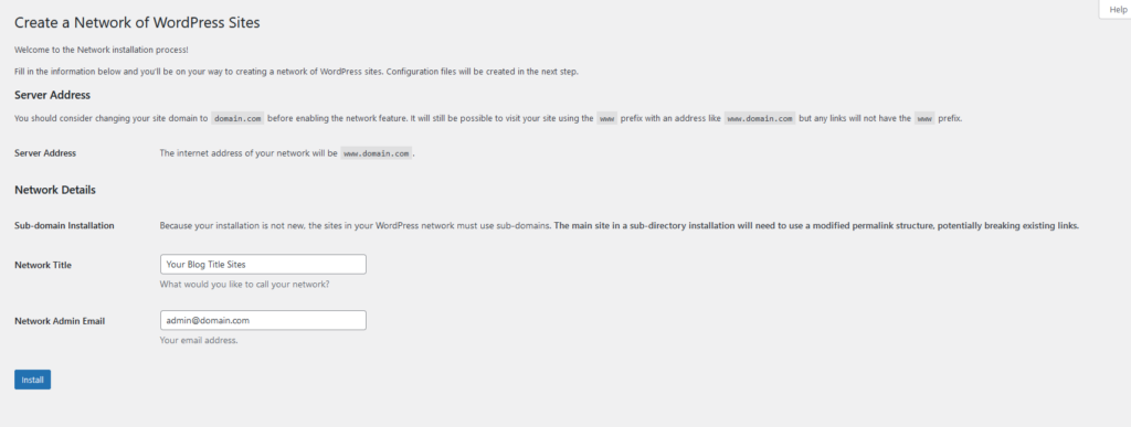 How Can I Install WordPress Multisite on my Website?, Setting Up Multisite Network