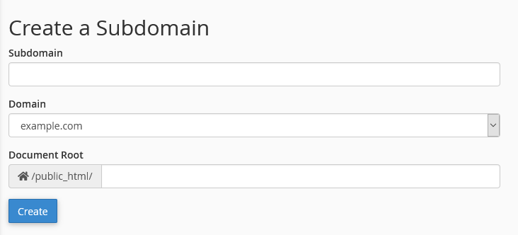 Create a subdomain, cPanel 2