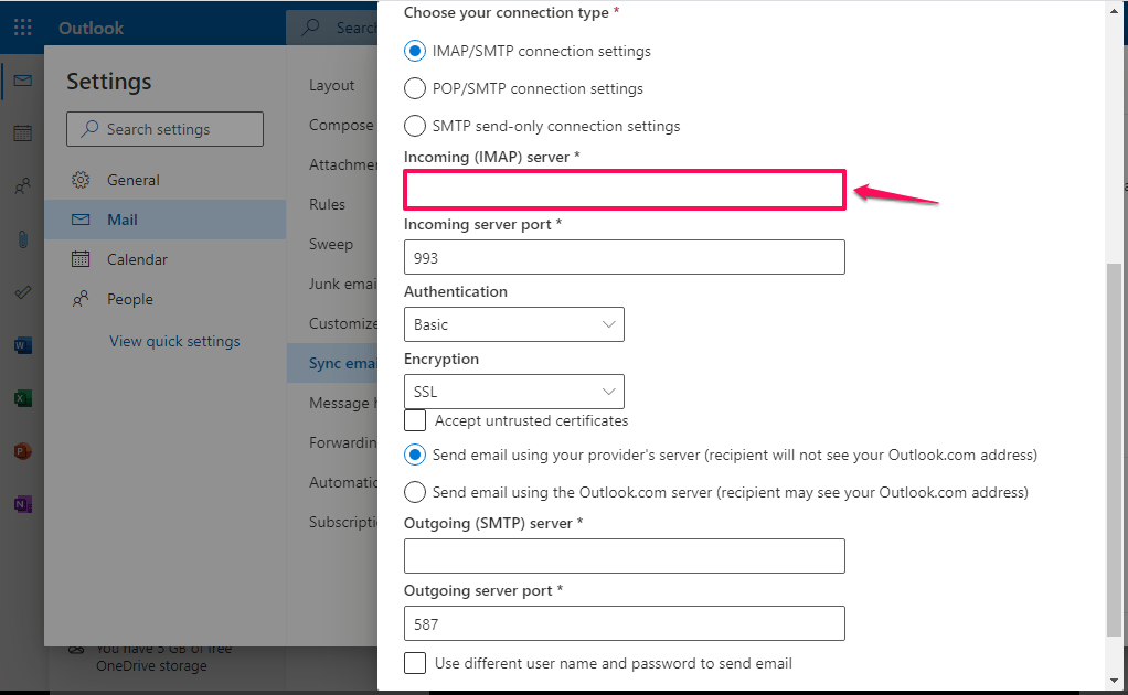 Use IMAP Settings to Add My Email Address to an Email Client, How To Add An Email Address to Outlook.com Using IMAP Settings 13