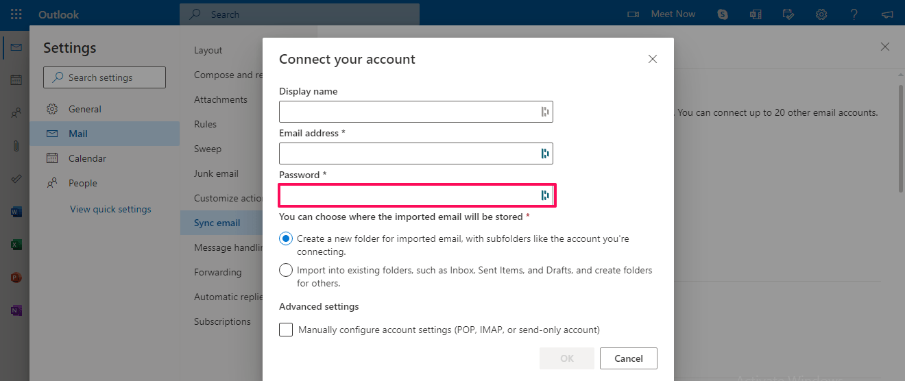 Use IMAP Settings to Add My Email Address to an Email Client, How To Add An Email Address to Outlook.com Using IMAP Settings 9