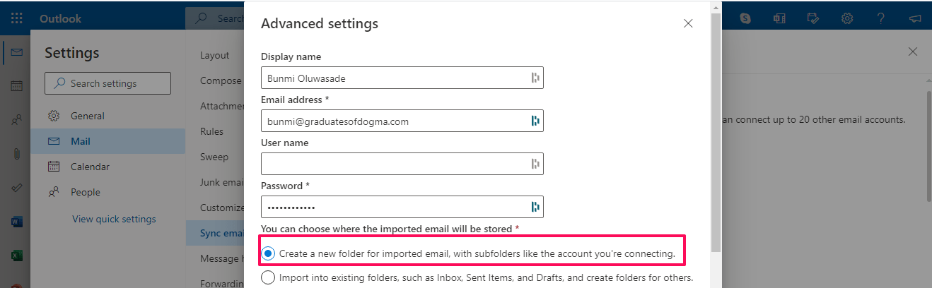 Use IMAP Settings to Add My Email Address to an Email Client, How To Add An Email Address to Outlook.com Using IMAP Settings 11