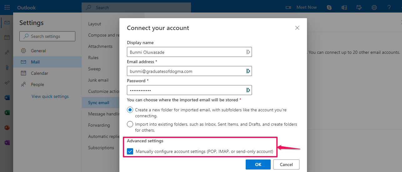 Use IMAP Settings to Add My Email Address to an Email Client, How To Add An Email Address to Outlook.com Using IMAP Settings 10